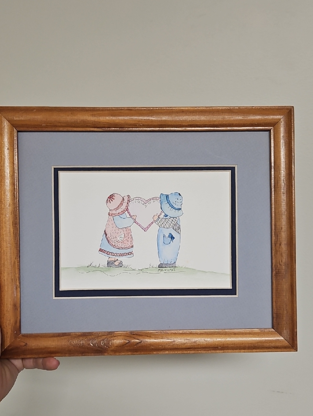 Vintage Hand Painted Watercolor Print Framed And Matted
